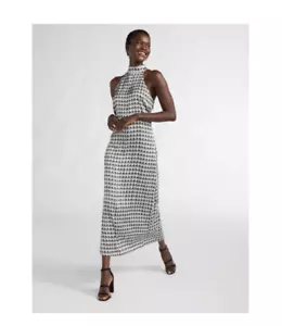 Scoop Womens Sleeveless Mock Neck Midi Dress Houndstooth Print Green Size Large - Picture 1 of 5