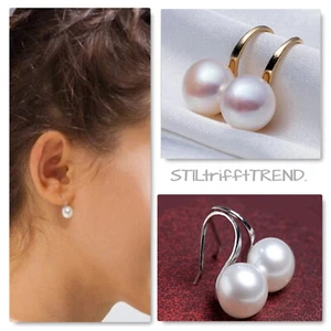 OHRRINGE OHRSTECKER mit PERLE  weiß gold oder silber ELEGANT HOCHZEIT - Bild 1 von 7