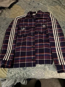 Size L - Adidas Originals Men's Korn Overshirt Plaid Purple Jacket JG1334 - Picture 1 of 1