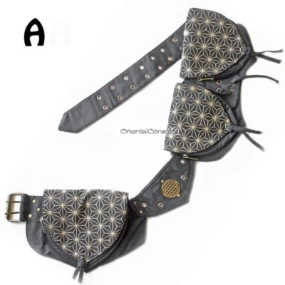 Unisex】Japonés Patrón de Cáñamo Pestaña 3 Bolsillos Diseñador Cintura Bolso HippiePsy Festival Foto 1 de 4