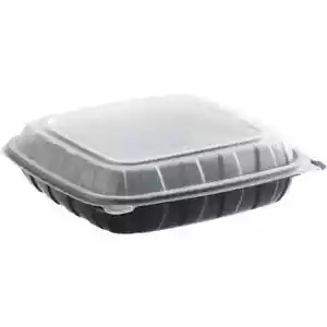 10" x 10" x 3" Microwaveable 1-Compartment Black Hinged Container - Picture 1 of 4