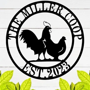 Personalized Chicken Metal Sign, Monogram Wall Decor, Entrance Front Gate Sign - Picture 1 of 6
