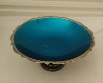 Mundial vintage. A. ROGERS Plato de Plata Azul Esmalte Pedestal Compota Caramelo Plato Cuenco Foto 1 de 4