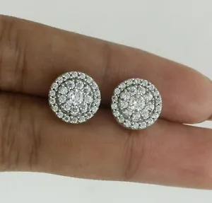 14K White Gold Plated 2Ct Round Lab-Created Diamond Flower Cluster Stud Earring - Picture 1 of 9