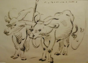 BIANCHI Virginio (1899-1970) Zeichnung Kohlezeichnung ORIGINAL "Tori" II - Bild 1 von 1