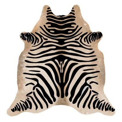 8x8 Ft. ZEBRA BLACK & BROWN NATURAL HAIR print printed Cowhide Rug Cow Hide skin - Image 1 of 2