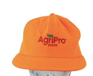 NOS Vintage 80s AgriPro Seeds Spell Out Snapback Hat Cap Bright Orange USA - Picture 1 of 7