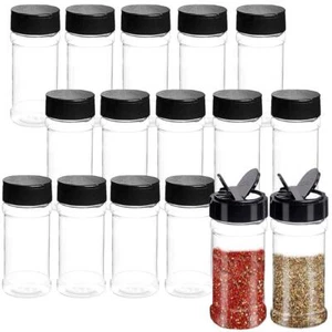 16 Pcs 3.5oz Plastic Seasoning Containers With Black Screw Lids To Pour Or Shake - Picture 1 of 7