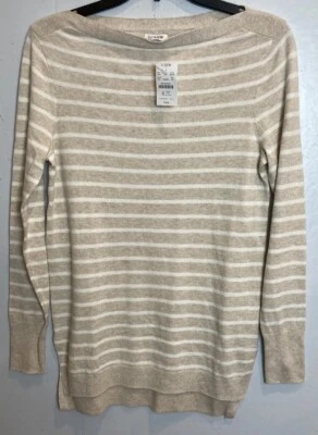 Suéter J Crew Factory gola barco tamanho XS listrado bronzeado preppy praia novo com etiquetas - Imagem 1 de 4