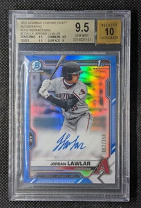 Jordan Lawlar 2021 Bowman Draft 1er refractor azul automático #/150 BGS 9,5 automático 10 - Imagen 1 de 2