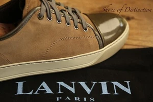 Lanvin Beige Suede Green Leather Lace Up Trainers Men's UK 8 US 9 EU 42 - Picture 1 of 12