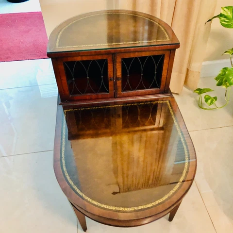 WEIMAN NEOCLASSICAL MAHOGANY WITH GILT GOLD & LEATHER TOP END TABLE - VTG Cover