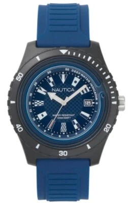 Men's Nautica Ibiza Black And Blue Silicone Strap 44mm Watch NAPIBZ008 - Image 1 of 2