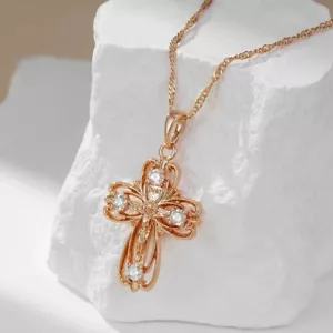 Edle Kreuz Halskette 585 RG Roségold | 45+5cm | Anhänger Schmuck - Bild 1 von 3