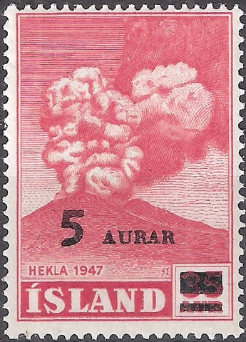 Iceland 1954 Hekla Volcano Eruption Overprint MNH (SC# 283) Cover