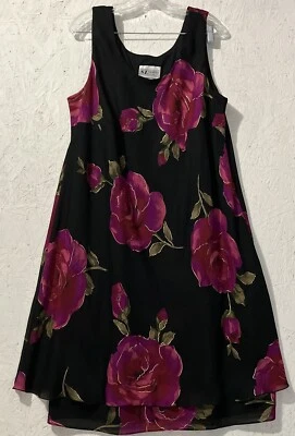 S.L. Vestido para mujer Fashions negro estampado floral superpuesto 20W Foto 1 de 4