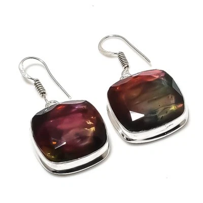 Natural Ammolite Gemstone 925 Sterling Silver Jewelry Earring 1.54" Gift K388 - Image 1 of 4