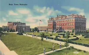 Boys Town NE, Pater Flanagans Jungenhaus & Bewohner, Vintage Leinen Postkarte - Bild 1 von 2