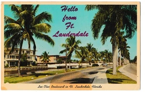 LAS OLAS BOULEVARD Venetian Canals Fort Lauderdale Florida FL Postcard - Picture 1 of 2
