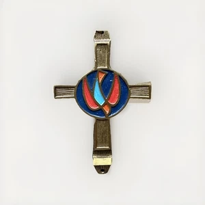 Vintage Terra Sancta Gilde Metall religiös Emaille Israel Wandkreuz großer Anhänger - Bild 1 von 9