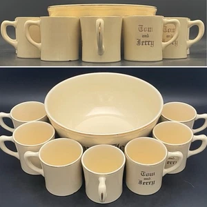 Homer Laughlin Tom & Jerry 8pc Eggnog Gold on Ivory Punch Bowl Set c1940s USA - Picture 1 of 19