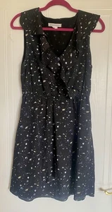 BCBGeneration Black Starry Sky Print Dress Size M Medium Faux Wrap Pockets Lined - Picture 1 of 12