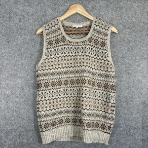 Eribe Jumper Womens Large Grey Beige Fair Isle Tank Top Knit Vest Shetland Wool - Picture 1 of 8