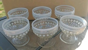 Anchor Hocking MOONSTONE OPALESCENT GLASS Sherbet Dessert Cups White Hobnail x6 - Picture 1 of 2