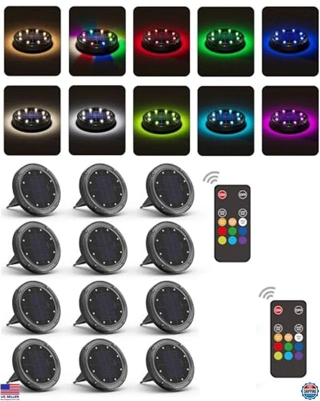Luces solares de tierra que cambian de color con control remoto - Paquete de 12 impermeables Foto 1 de 4