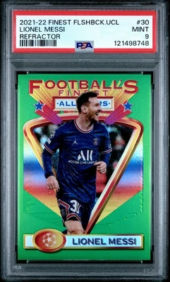 2021-22 TOPPS FINEST FLASHBACKS UEFA CHAMPIONS LIONEL MESSI REFRACTOR #30 PSA 9 - Image 1 of 2