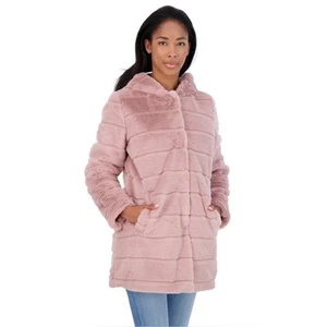 Abrigo de piel sintética reversible con capucha Sebby Collection rosa rubor para mujer talla mediana - Imagen 1 de 9