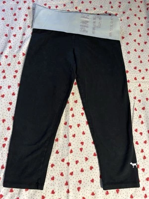 ROSA Victoria Secret Y2k Estrás Bling Plegables Capri Leggings X-Pequeños Negros Foto 1 de 4
