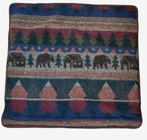 Wooded River Cabin Lodge Bear Wool blend Throw Pillow (Cover Only) 26x27 USA NEW - Picture 1 of 5