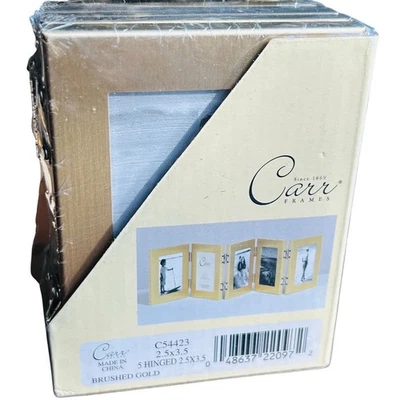 Vintage Carr Folding Brushed Gold Brass Standing 5 Picture Photo Frames 2.3x3.5” - Image 1 of 4