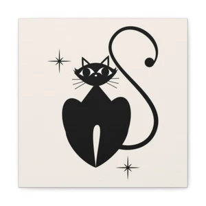 MCM Atomic Black Cat Starbursts 1950's Print on Pink Canvas Gallery Wrap #5 - Picture 1 of 8