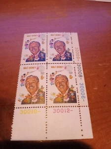 Walt Disney 6c US Stamp # 1355 Plate Block Of 4 with number 1968 - Picture 1 of 2