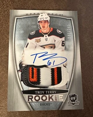 2018-19 Upper Deck The Cup Troy Terry Rookie Patch Autograph Auto RC #249/249 - Image 1 of 2
