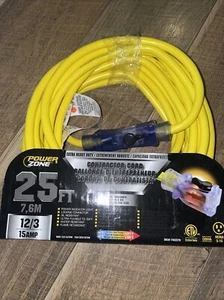 12 Gauge Heavy Duty Lighted Extension Cord 25ft Indoor / Outdoor 15-Amp Cord - Picture 1 of 4