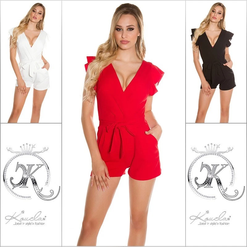 Damen Koucla kurzer Overall Playsuit in Wickellook mit Gürtel - Bild 1 von 1