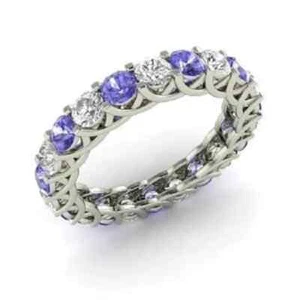 1.00 Ct Natural Tanzanite  & Diamond Engagement Ring 14K White Gold - Picture 1 of 5