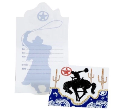 8 Western Lasso Old Wild West Horse Cowboy Theme Party Invitations w/Envelopes - Image 1 of 3