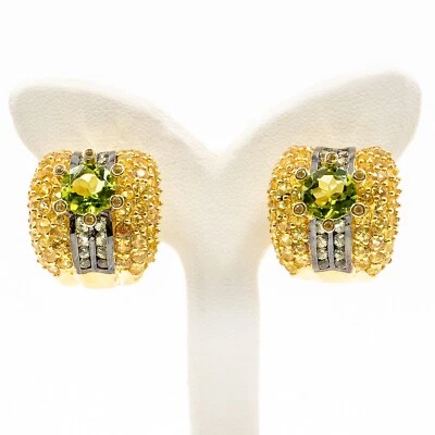 Pendiente de zafiro verde y amarillo peridoto natural 925 astilla enchapado en oro Foto 1 de 4