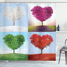 Nature Shower Curtain Heart Trees Pattern Print for Bathroom