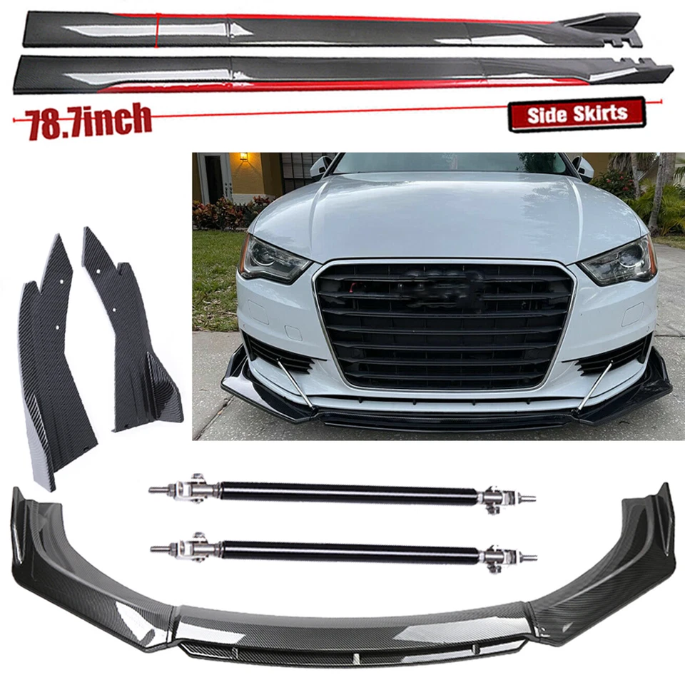 For Audi A5 A4 A3 Front Rear Bumper Lips +78.7"Side Skirt Carbon Fiber Body Foto 1 de 4
