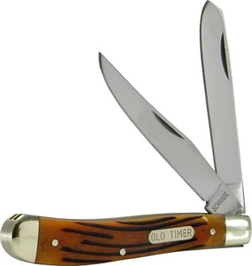 SCHRADE 94BR Old Timer Butt Trapper Knife with Clip and Spey Blades, Brown Bone - Picture 1 of 1