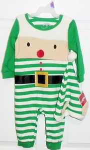 Holiday Time Baby Elf Green Christmas Romper & Hat Set Size 12 months NEW - Picture 1 of 2