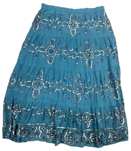 Maxi Falda Completa Azul Turquesa SOFT AROUND Lentejuelas Plateadas Pequeña M *LEER - Imagen 1 de 9