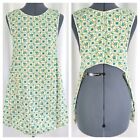Vintage Teal Olive Green White Floral Pullover Apron With Rick Rack Detail
