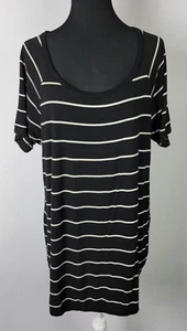 Larry Levine Tunic Tee Women's XL Black Striped Short Sleeve Scoop Neck Stretch - Picture 1 of 6