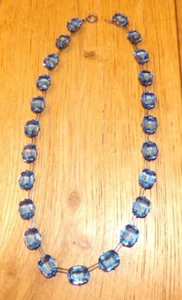 Antique Art Deco Sterling Silver Blue Paste Riviere Open Back Necklace Patent - Picture 1 of 9